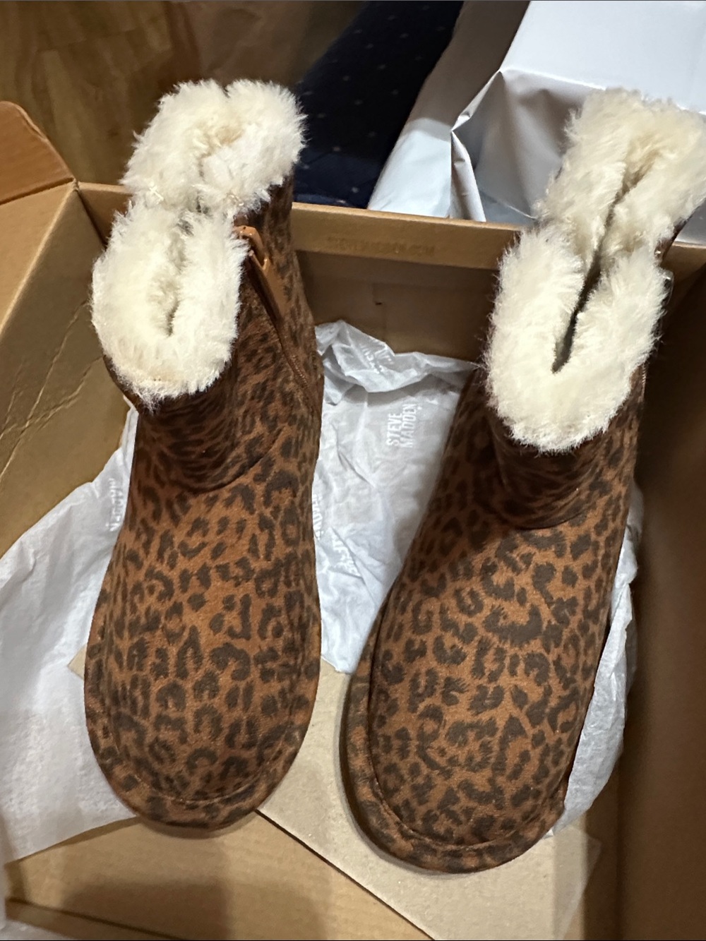Steve Madden Kids Leopard Print Faux Fur Lined Boots - Brown & Cream